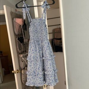Blue Floral Sundress with Ruffle Details